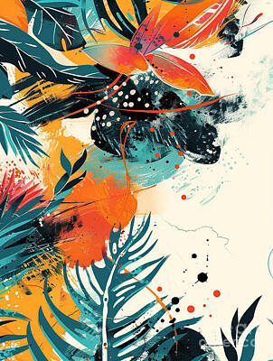 Abstract Flowers Drawings - A graphic design of Jaguar Forest animal by Clint McLaughlin