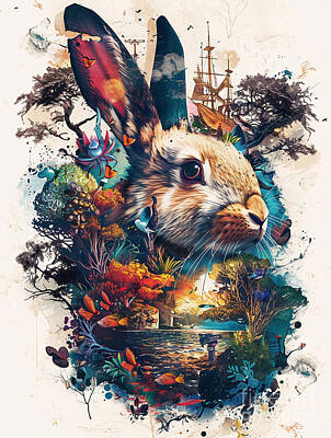 Animals Drawings - A graphic design of Rabbit Forest animal by Clint McLaughlin