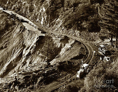 Bicycle Graphics - A landslide at Lafler Canyon in January of 1973.  by Monterey County Historical Society