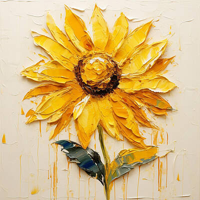 Sunflowers Paintings - a sunflower object phothgraph oil painting style by Asar Studios by Asar Studios