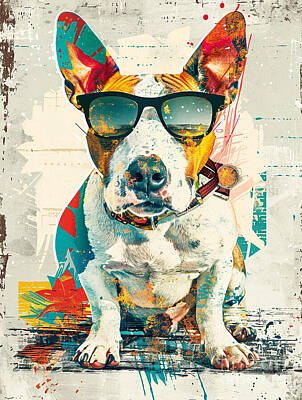 Drawings Royalty Free Images - A vibrant mix of Bull Terrier Dog Royalty-Free Image by Clint McLaughlin
