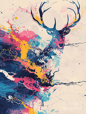 Animals Drawings - A vibrant mix of Deer Farm animals by Clint McLaughlin