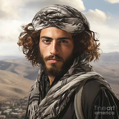 Surrealism Paintings - A young Palestinian man wearing a keffiyeh by Asar Studios by Celestial Images