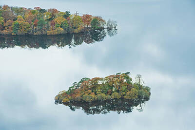 Abstract Landscape Photos - Abstract landscape Autumn image of view of islands in Derwentwat by Matthew Gibson