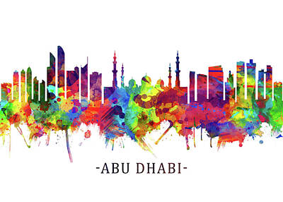 Cities Mixed Media - Abu Dhabi UAE Skyline by NextWay Art