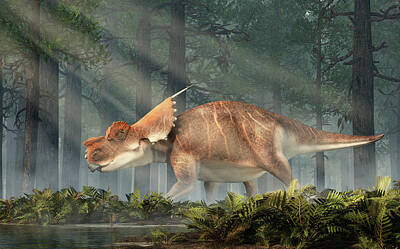Reptiles Digital Art - Achelousaurus in a Forest by Daniel Eskridge