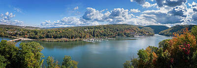 Vintage College Subway Signs Color - Aerial panorama of fall colors on Cheat Lake Morgantown, WV by Steven Heap