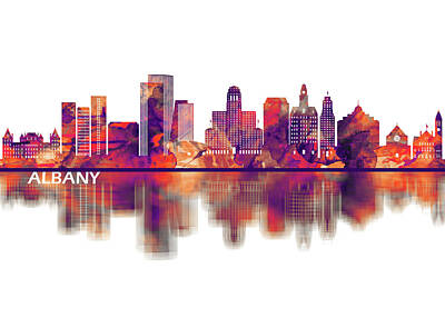 City Scenes Mixed Media Rights Managed Images - Albany New York Skyline Royalty-Free Image by NextWay Art