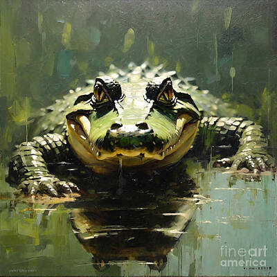 Reptiles Drawings Royalty Free Images - Alligator Royalty-Free Image by Clint McLaughlin