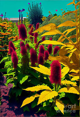 Sunflowers Digital Art - Amaranth  and  sunflowers  in  the  garden  by Asar Studios by Celestial Images