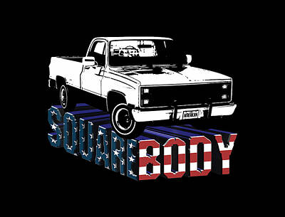 Landmarks Drawings - American Flag Square Body - Patriotic Squarebody Truck Lover T-Shirt by Julien