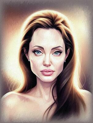 Celebrities Painting Royalty Free Images - Angelina Jolie, Actress Royalty-Free Image by Sarah Kirk
