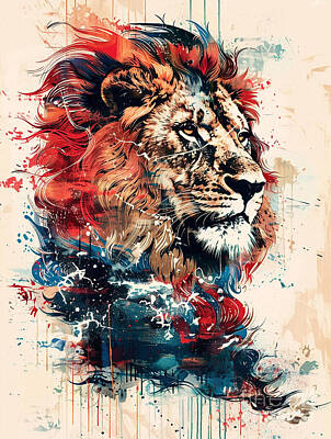Animals Drawings - Animal image of Lion Wild animal by Clint McLaughlin