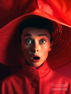Surrealism Royalty Free Images - Audrey  Hepburn  shocked  curious  Surreal  Cinemati  by Asar Studios Royalty-Free Image by Celestial Images