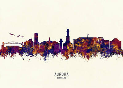 Landmarks Royalty-Free and Rights-Managed Images - Aurora Colorado Skyline by NextWay Art