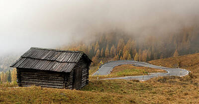 Curated Travel Chargers - Autumn landscape with wooden chalet dolomiti Italian Apls by Michalakis Ppalis
