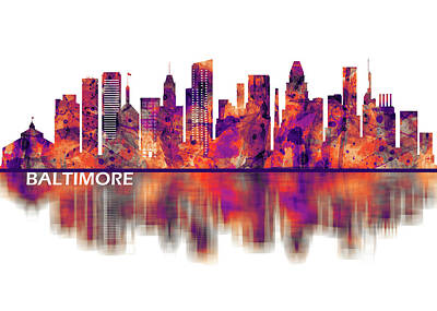 Abstract Skyline Mixed Media - Baltimore Maryland Skyline by NextWay Art