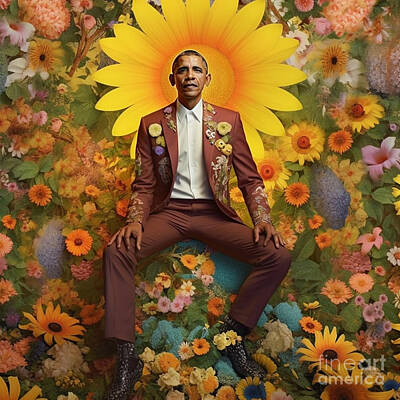 Politicians Paintings - Barack  Obama  superb  psychedelic  dream  adventure  by Asar Studios by Celestial Images