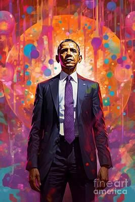 Politicians Royalty Free Images - Barack  Obama    vibrant  by Asar Studios Royalty-Free Image by Celestial Images