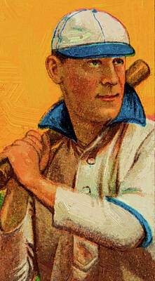 Sports Paintings - Baseball Game Cards of Old Mill Johnny Evers Portrait Oil Painting  by Celestial Images