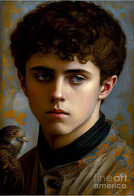 Animals Digital Art - bird  handsome  young  teen  icon  painting  klimt  by Asar Studios by Celestial Images