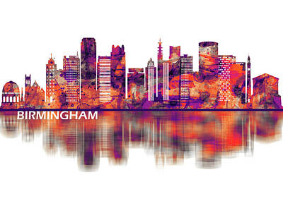 Abstract Skyline Mixed Media - Birmingham England Skyline by NextWay Art