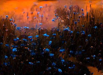 Modern Abstraction Pandagunda - Blue Flowers by Benjamin Johnson