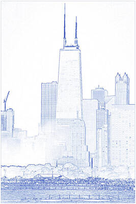 Skylines Paintings - Blueprint  Drawing of Landmark - Chicago Skyline by Celestial Images
