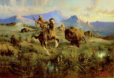 Recently Sold - Mountain Paintings - Buffalo Hunt by Edgar Samuel Paxson