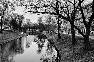 Jouko Lehto Photos - By the canal. Riga 2024 bw by Jouko Lehto