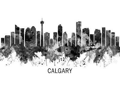 Cities Mixed Media Royalty Free Images - Calgary Canada Skyline BW Royalty-Free Image by NextWay Art