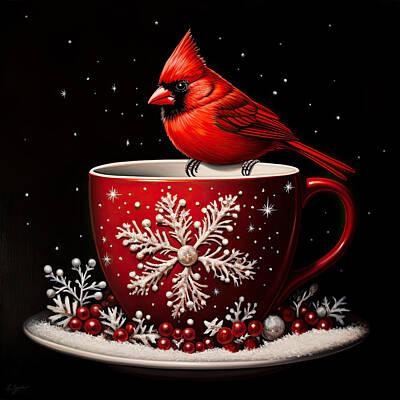 Birds Paintings - Christmas Hot Chocolate Red Cup by Lourry Legarde
