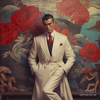 Surrealism Royalty Free Images - Cary  Grant  as  high  fashion  vogue  editorial  phot  by Asar Studios Royalty-Free Image by Celestial Images