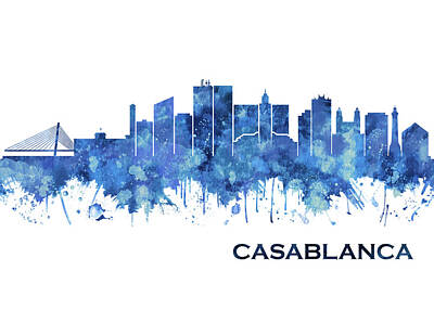 Abstract Landscape Mixed Media - Casablanca Morocco Skyline Blue by NextWay Art