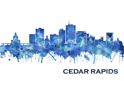 City Scenes Mixed Media - Cedar Rapids Iowa Skyline Blue by NextWay Art