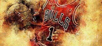 City Scenes Drawings - Chicago Bulls Player,Basketball Team,Sport Poster,Original Art Print by Drawspots Illustrations
