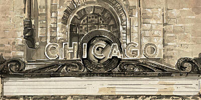 Cities Digital Art Royalty Free Images - Chicago Theatre Vintage Royalty-Free Image by Bekim M