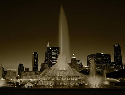Surrealism - Chicagos Buckingham Fountain Night Sepia by Steve Gadomski