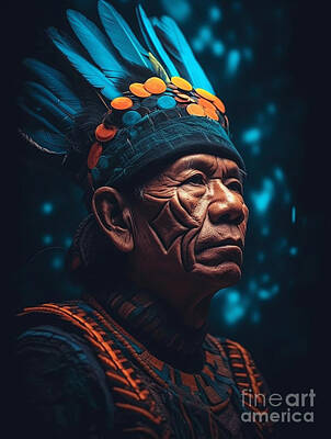 Surrealism Royalty-Free and Rights-Managed Images - Chief  from  Dayak  Tribe  Borneo    Surreal  Cinemati  by Asar Studios by Celestial Images