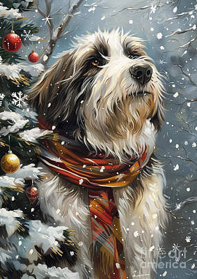 Drawings Royalty Free Images - Christmas Bearded Collie Xmas animal holiday Merry Christmas Royalty-Free Image by Clint McLaughlin
