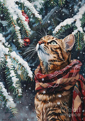 Drawings Royalty Free Images - Christmas Bengal Xmas animal holiday Merry Christmas Royalty-Free Image by Clint McLaughlin