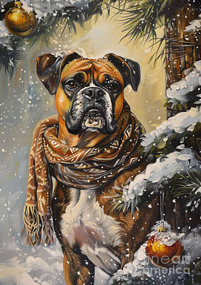 Mammals Royalty-Free and Rights-Managed Images - Christmas Boxer Xmas animal holiday Merry Christmas by Clint McLaughlin