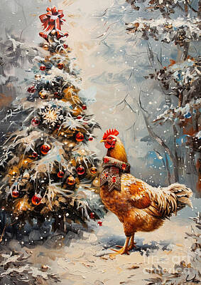 Birds Drawings Royalty Free Images - Christmas Chicken Xmas animal holiday Merry Christmas Royalty-Free Image by Clint McLaughlin