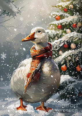 Birds Drawings Rights Managed Images - Christmas Goose Xmas animal holiday Merry Christmas Royalty-Free Image by Clint McLaughlin