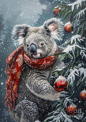 Animals Drawings - Christmas Koala Xmas animal holiday Merry Christmas by Clint McLaughlin