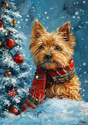 Animals Drawings - Christmas Norwich Terrier Xmas animal holiday Merry Christmas by Clint McLaughlin