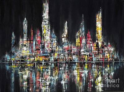 City Scenes Paintings - City Lights III by Paul Henderson