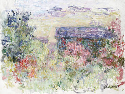 Roses Paintings - Claude Monet  The House Through The Roses by Arpina Shop