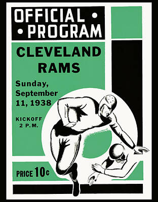 Fight Club Royalty-Free and Rights-Managed Images - CLEVELAND RAM Art Print of 1938 Game Program by MotionAge Designs