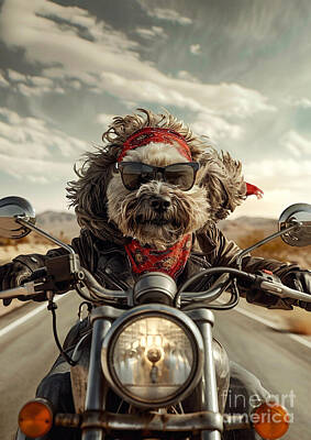 Outdoor Graphic Tees - Cocker Spaniel riding a motorcycle down a desert highway by Rhys Jacobson